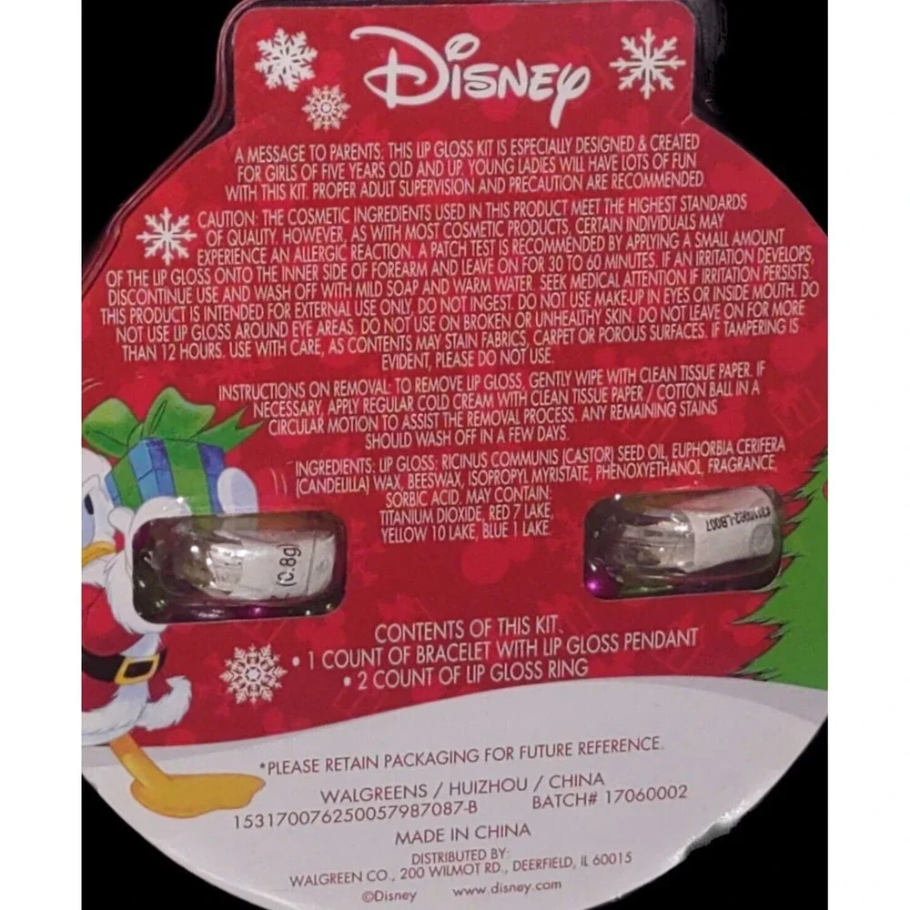 Disney Mickey & Minnie Lip Gloss Kit 1 Bracelet & 2 Rings